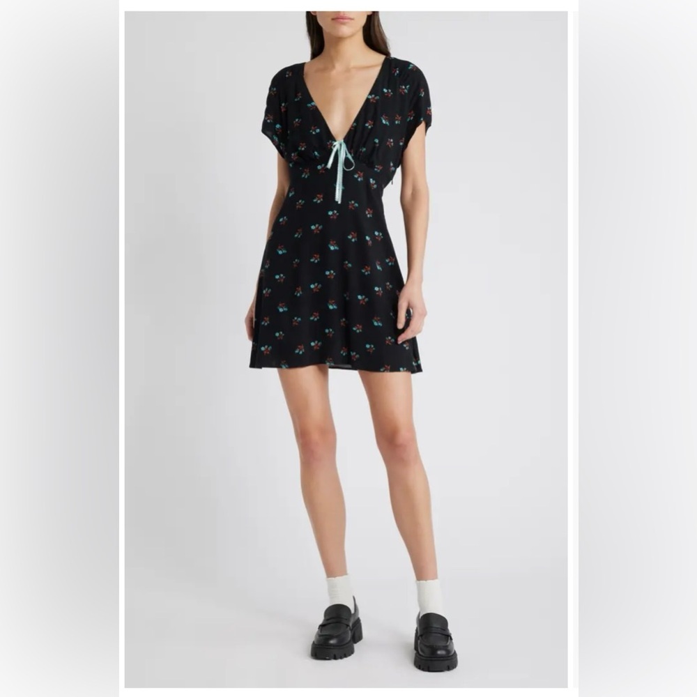 Free People Everyone’s Favorite Floral Black Combo Mini Dress Size Medium NWT